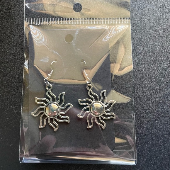 Silver Sun Drop Earrings - Picture 4 of 7